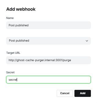 Ghost webhook setup for Cloudflare cache purging